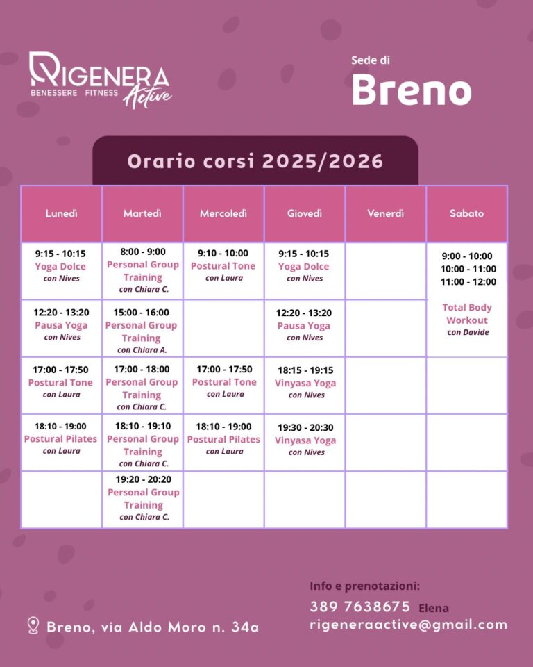 calendario corsi breno rigenera active