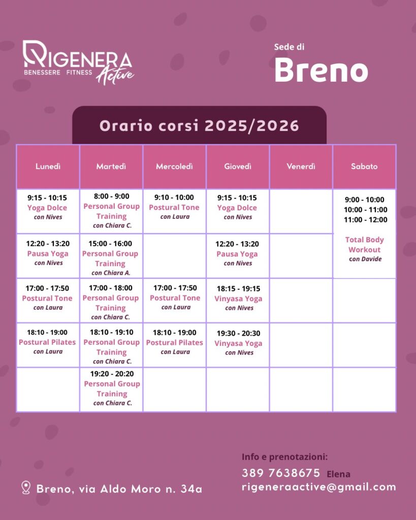 calendario corsi breno rigenera active
