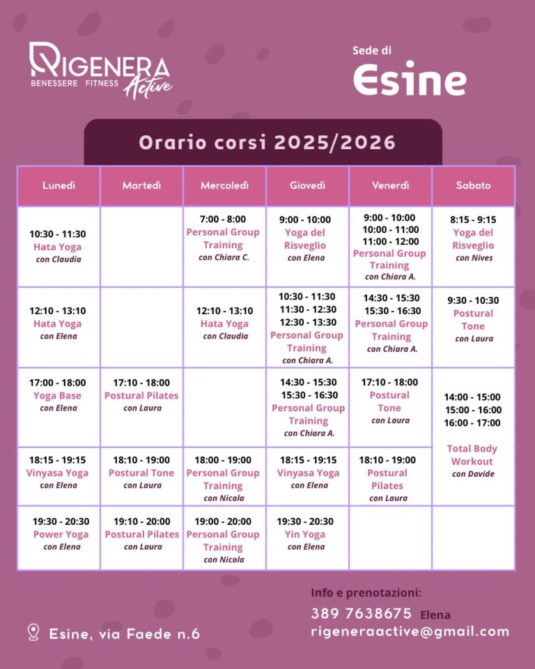 calendario corsi esine rigenera active