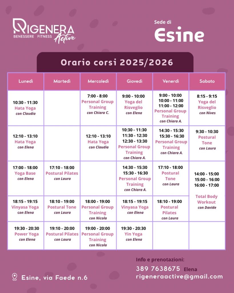 calendario corsi esine rigenera active